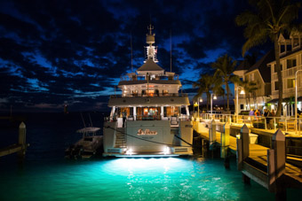 docked yaght at night key west florida