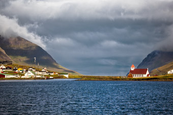 faroe islands village with church