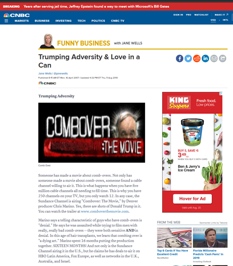 CNBC.com article featuring Combover: the Movie 