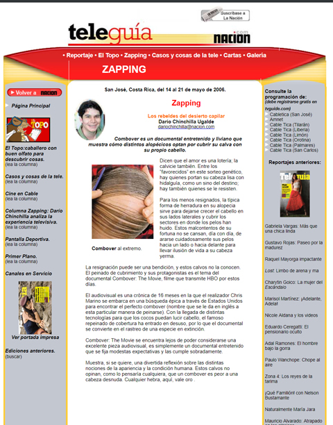 Teleguia Nacion Costa Rica article featuring Combover: the Movie