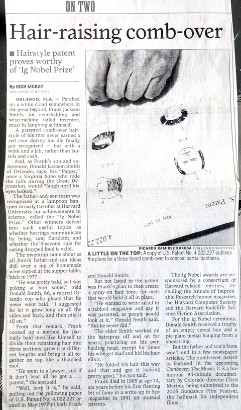 Orlando Sentinal article on Combover Patent and Combover: the Movie