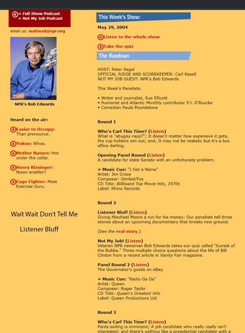 Wait Wait Don't Tell Me episode featuring Combover: the Movie in Listner Bluff segment