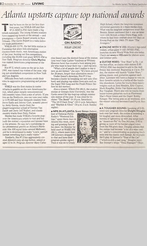 Atlanta Journal Constitution article on WMLB AM 1170 Program Director recieving national award