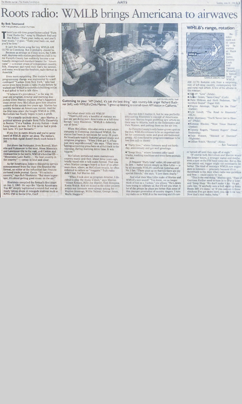 Atlanta Journal Constitution article on WMLB AM 1170 and program director Chris Marino